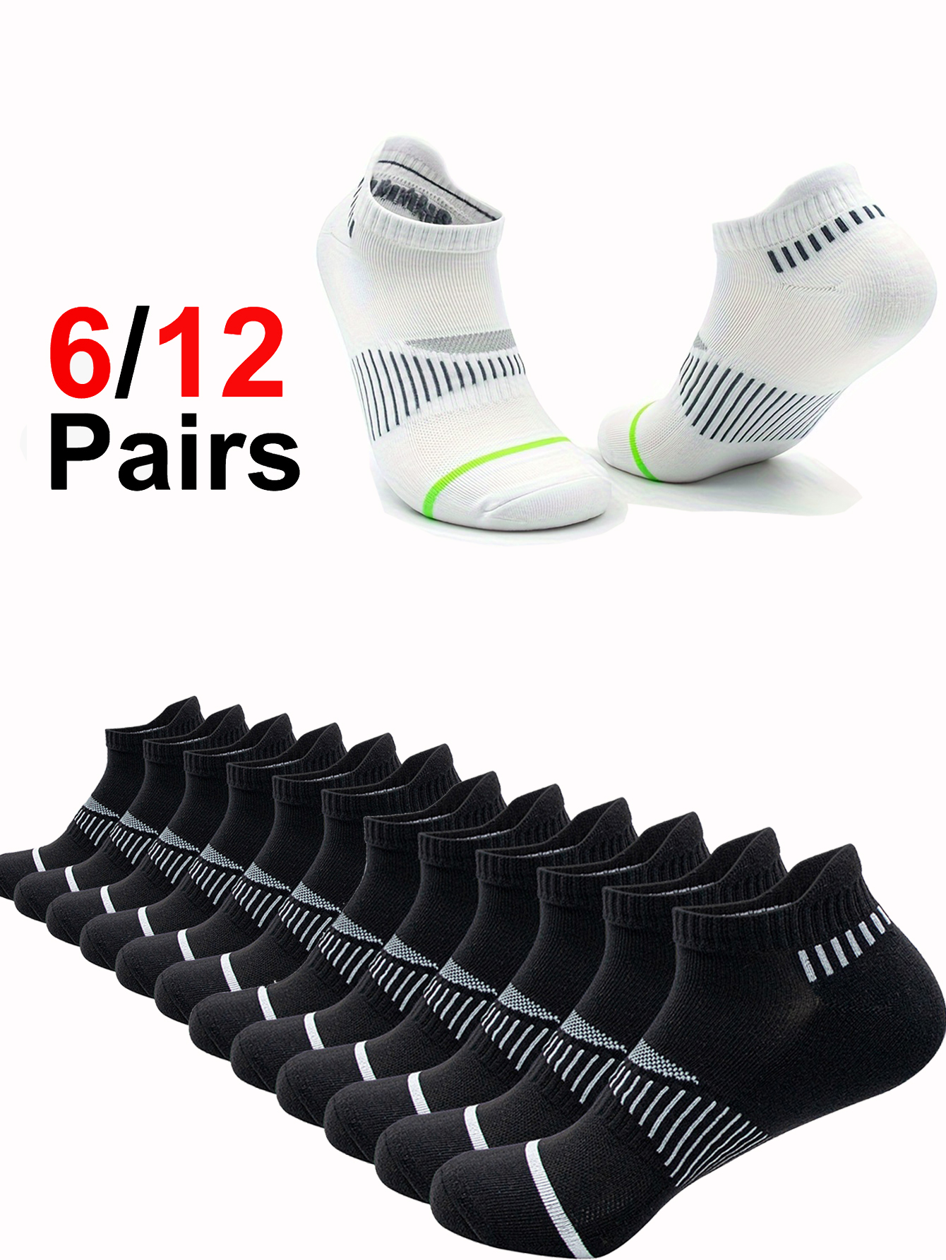 Outdoor Sports Activities - Classic Crew White Men's Socks 6/12Pairs