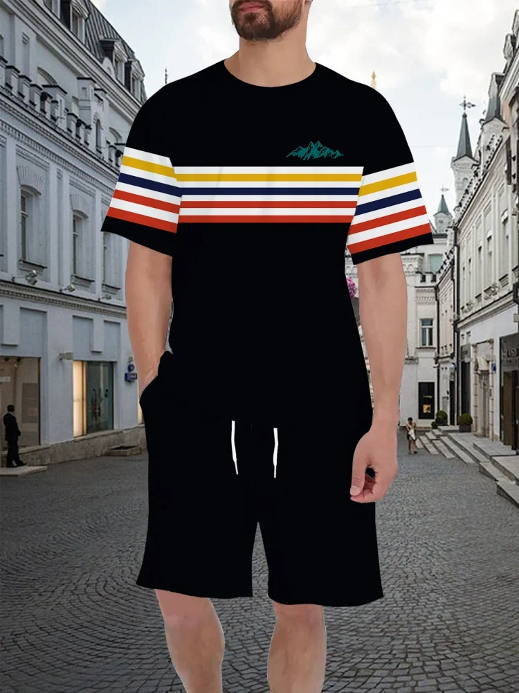 Stripe 3D Print T-Shirt Men's  - Outdoor Sports Activities のレビューと価格